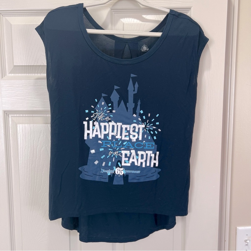 Disneyland 65th Anniversary Navy Blue Top Size Small Retro Happiest Place C1